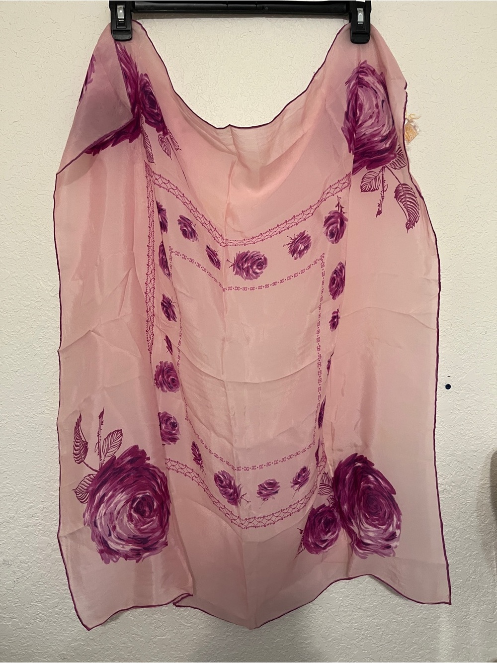 Lot of 2 Vintage Floral Scarf 1 pink with Roses, 1 Aqua with flowers